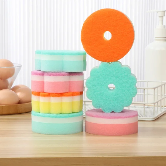 

5Pcs Flower Round Shape Dishwashing Sponge Scouring Pads Tableware Wash Dishes Sponge Brush Home Kitchen Cleaning Tool