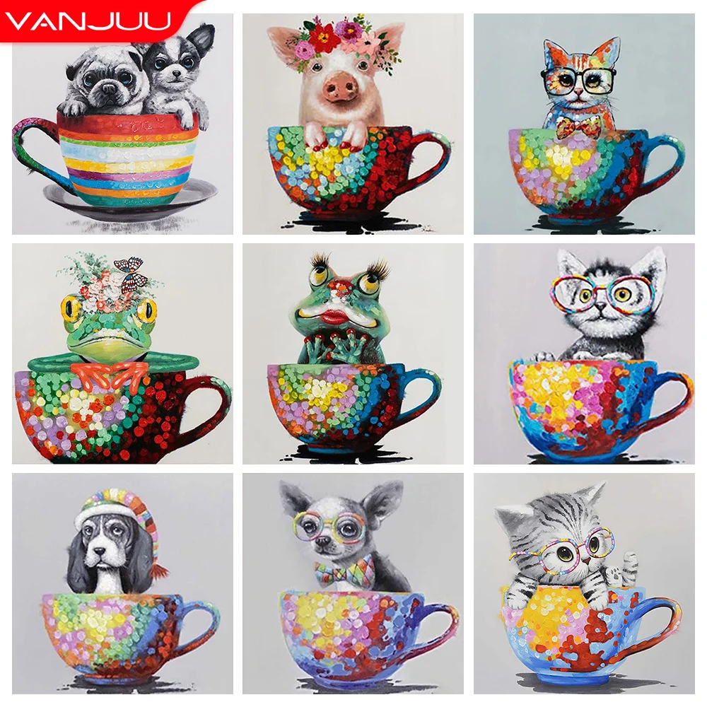 

Cup Animal Diamond Painting 5D Frog Cat Dog Daimond Embroidery Pet Rhinestone Picture Cross Stitch Kit Mosaic Handcraft Gift
