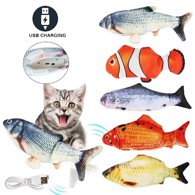 

Игрушки для кошек, электрическая рыба с USB зарядкой, встроенная литиевая батарея, имитация реалистичных животных, моляр, интерактивные игру...