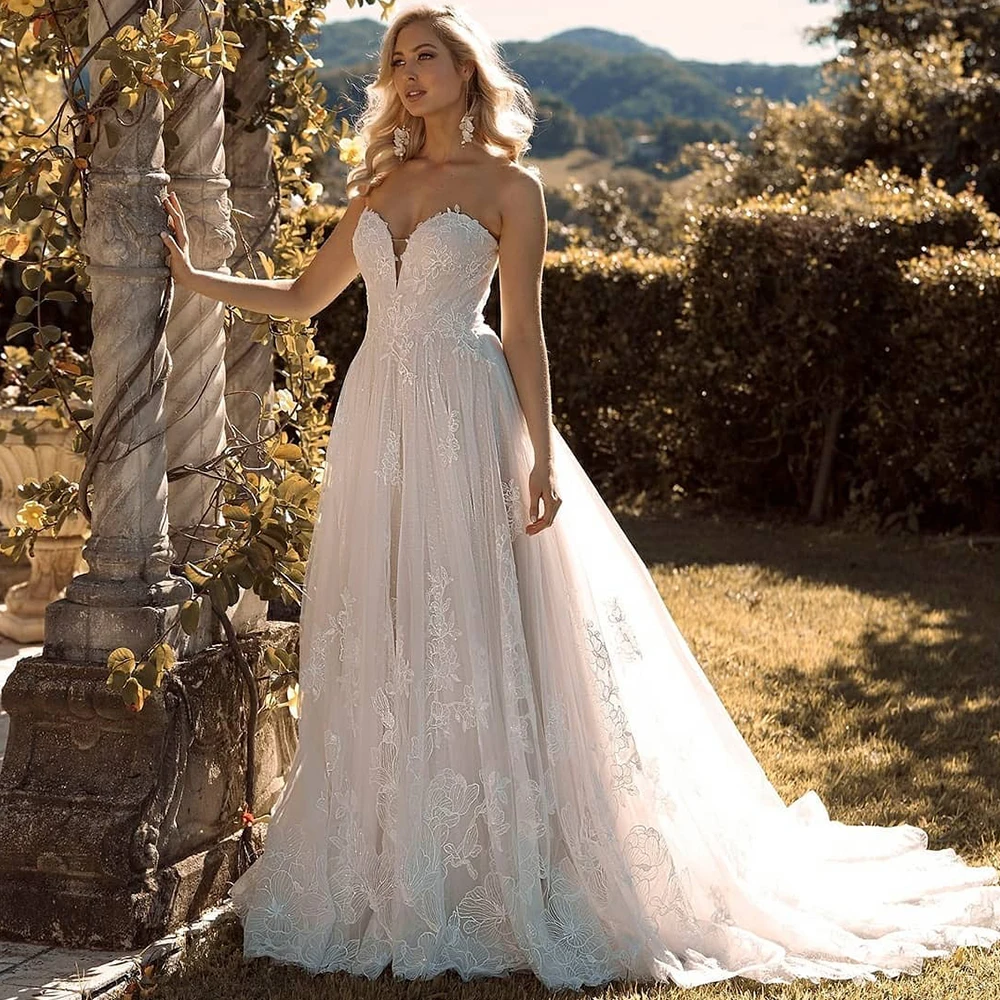 

Vintage Wedding Dress For Women 2022 Boho Lace Appliques Bridal Gowns Sleeveless Sweetheart A-Line Vestido De Noiva Custom Made