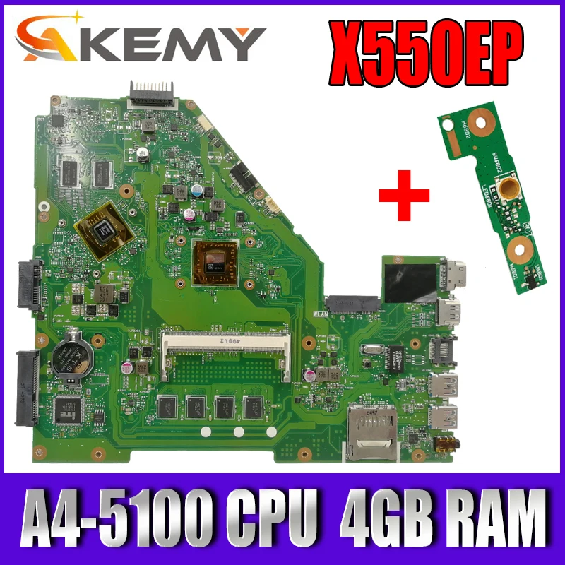 

Материнская плата AKEMY X550EP для ноутбука Asus X550E X550EP X550E D552E X552E, оригинальная материнская плата A4-5100, процессор 4 Гб ОЗУ