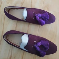 loubuten new style fashion purple suede mens shoes designer brand tassels loafers dress shoes for men