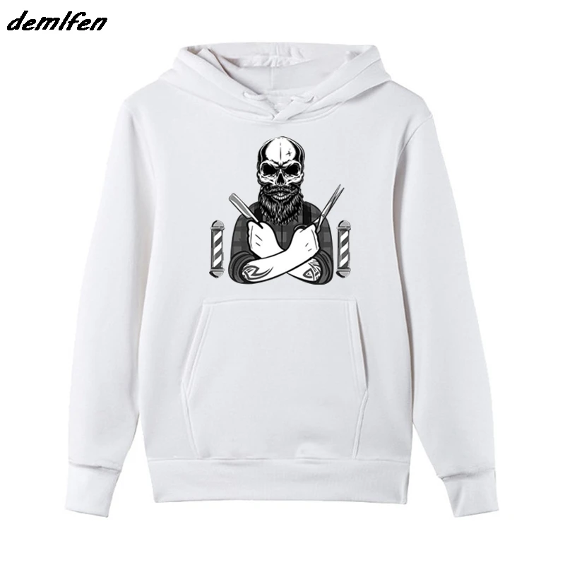 

Hot Sale Fashion Barber Hoodie Barbershop Razor Skull Funny Haircut Sweatshirt Men Fleece Hoody Jacket Harajuku