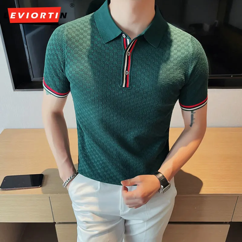 

2023 Men's Summer Casual Short Sleeve Knitting Polo Shirts/Male Slim Fit Fashion High Quality Hollow Out Polo Shirts m-4XL