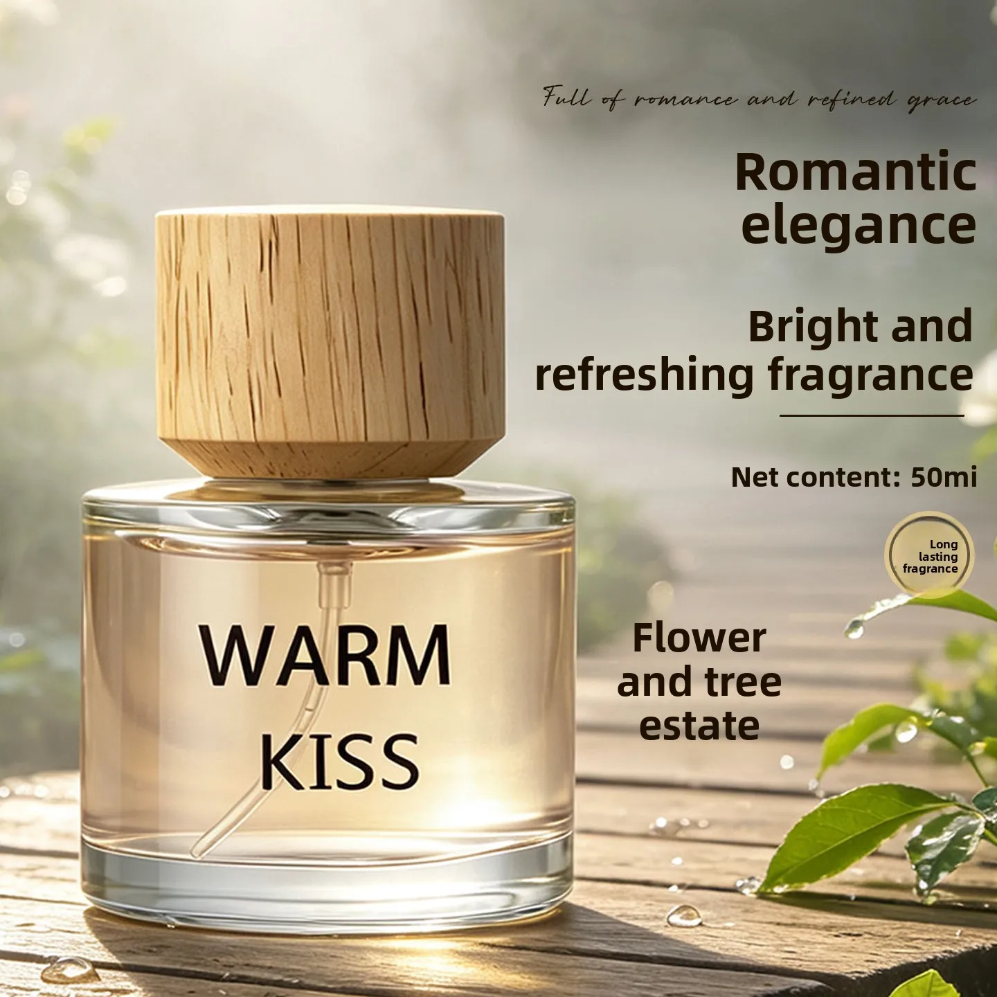 Фото WARM KISS Женская парфюмерная вода с деревянной крышкой, древесно-цветочные ноты, стойкий аромат для повседневного использования, офиса и свиданий. №1