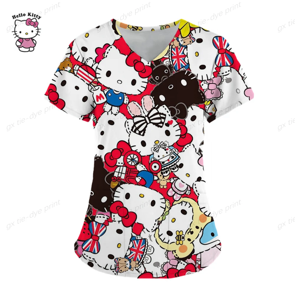 Милая униформа медсестры топы Hello Kitty женские комбинезоны с коротким рукавом и