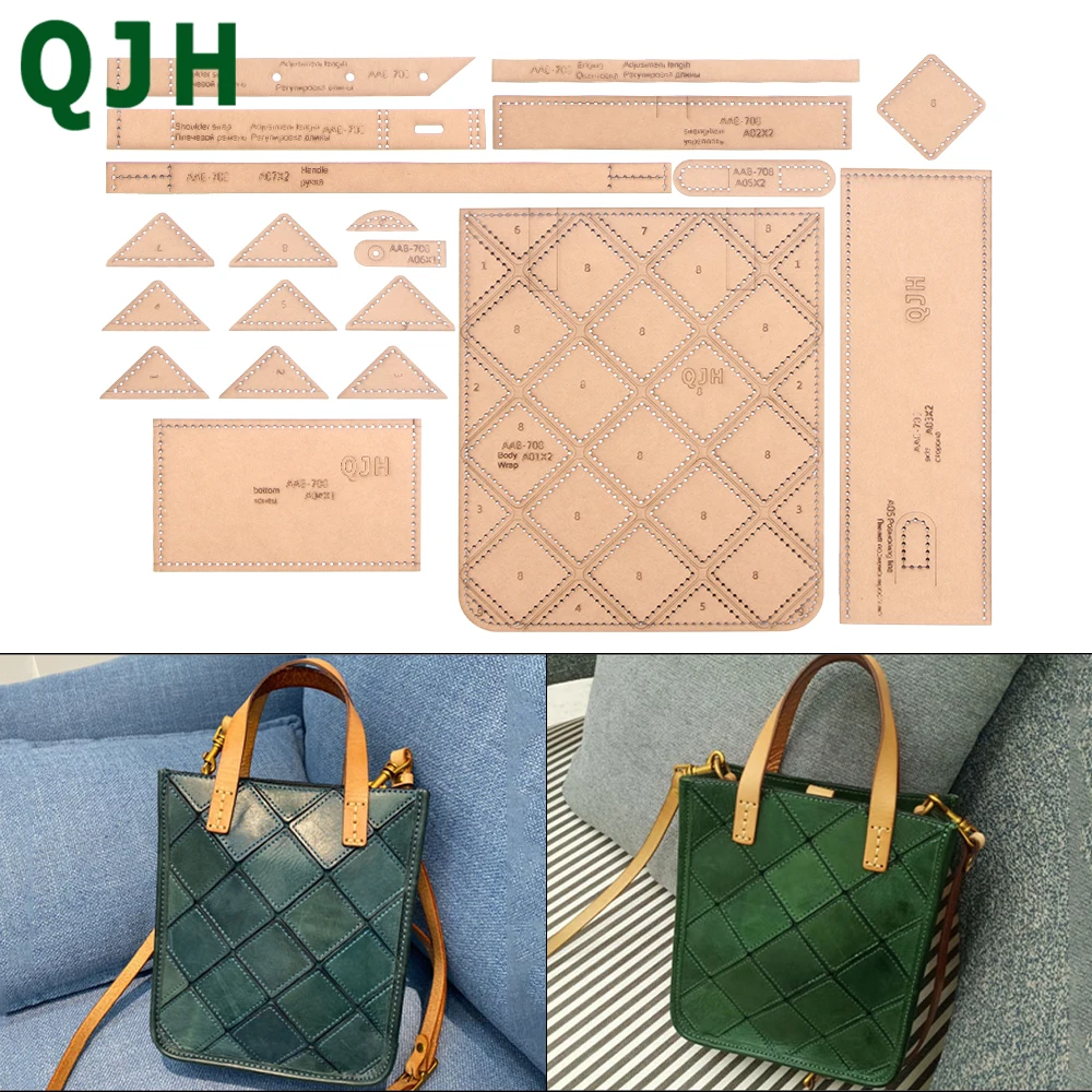 

DIY Handmade Leather Craft one Shoulder Crossbody Bag Lady Backpack Acrylic Template Kraft Paper Grid Pattern Type Drawings