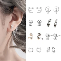 petite 925 silver earrings mini a iittle kitten cute animal female ear hole cartilage women stud earrings jewellery present