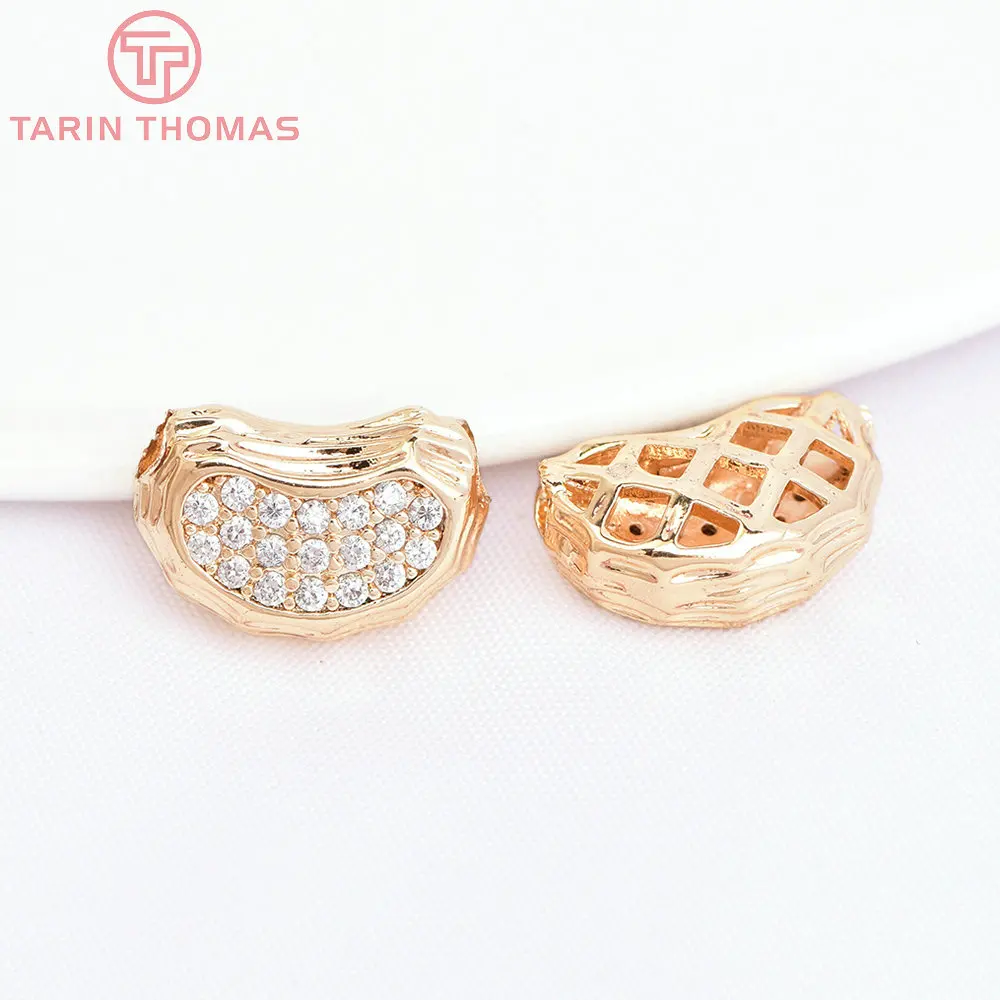 

(6988) 4PCS 11x7.5MM 24K Gold Color Brass with Zircon Peas Shape Septal Beads High Quality Diy Jewelry Findings Accessories