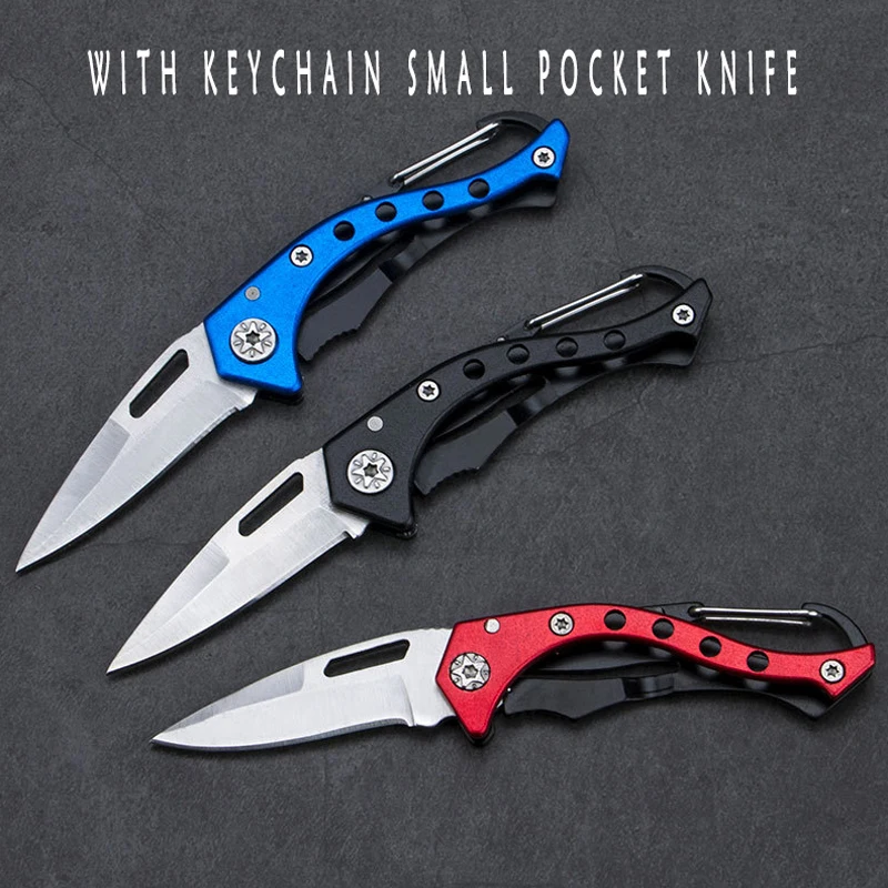 

Новый Лидер продаж, маленький складной нож из нержавеющей стали для фруктов с брелоком, Походный нож