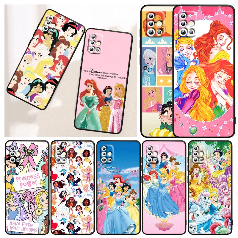 

Disney cute princess For Samsung Galaxy A72 A52 A53 A42 A33 A32 A03S A02S A02 Lite A22 A13 A12 5G Capa Black Phone Case