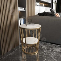 nordic light luxury simple double layer sofa side table storage round table bedside table italian rock board small coffee table