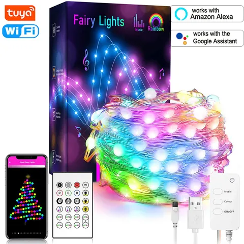 Рождественская гирлянда Smart Life с Wi-Fi и RGBIC, праздничное украшение, освещение, 5 В, USB, гирлянда RGB, Сказочная гирлянда с эффектом рыбалки, лампа Alexa