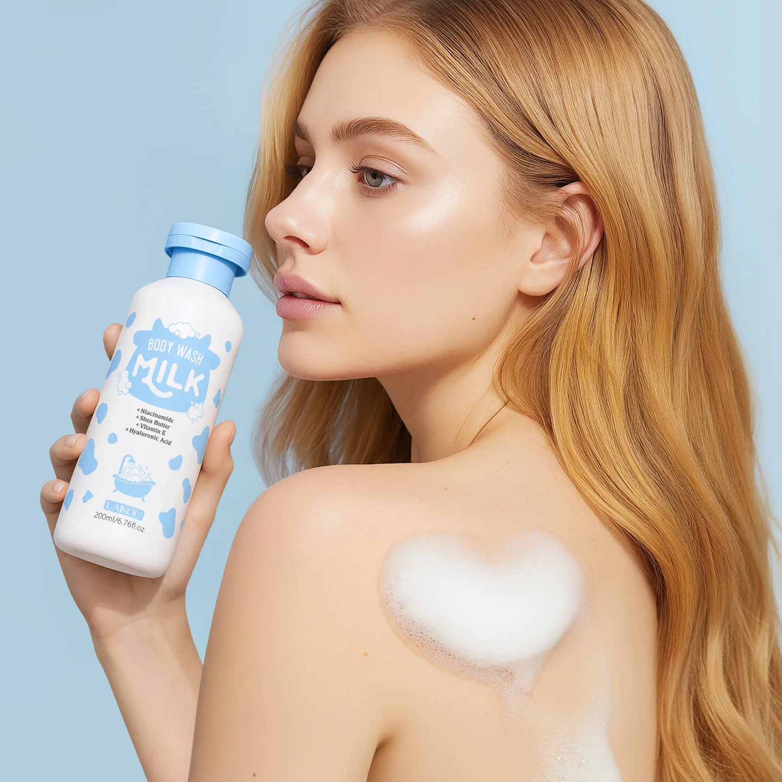 Фото LAIKOU Увлажняющий гель для душа с молоком 200 мл, питательный гель для душа для сухой кожи, увлажняющее средство для ванны для женщин и мужчин №1