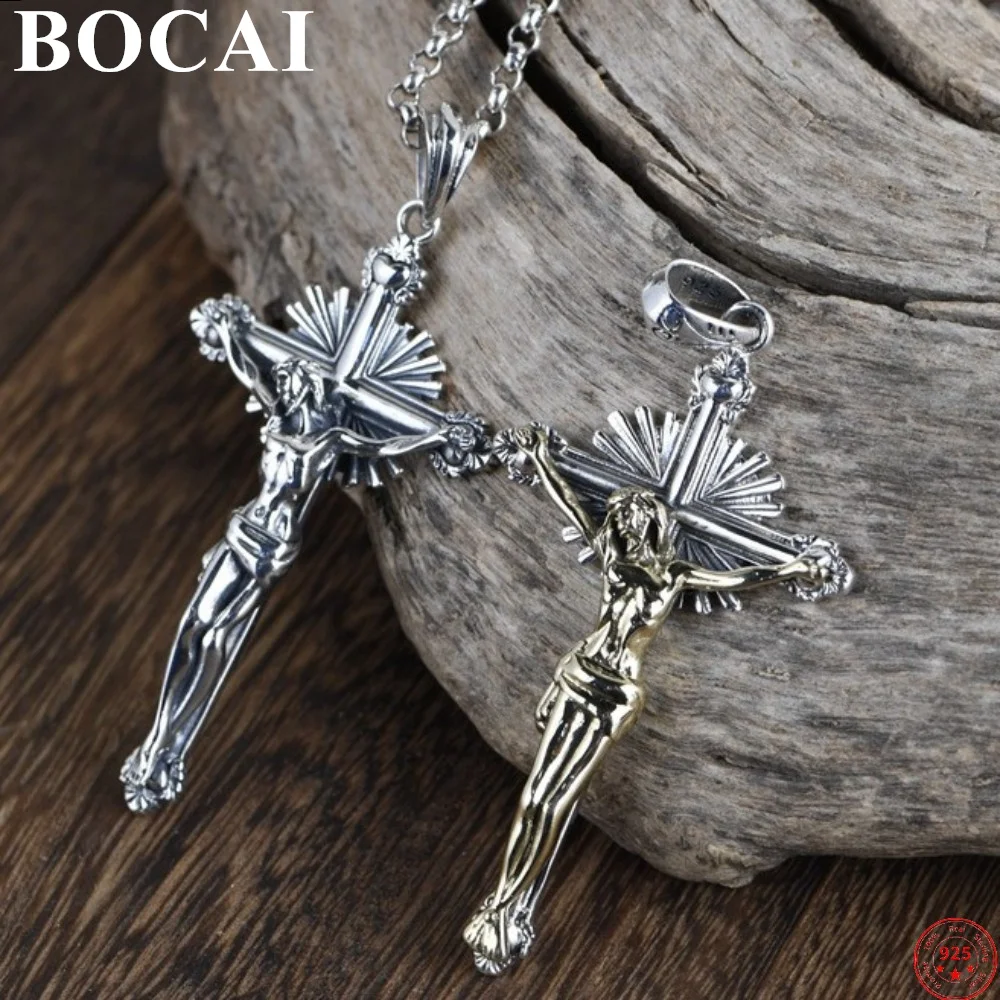 

BOCAI S925 Sterling Silver Jewelry Pendant Thai Silver Handmade Cross Jesus Hanging Ornamet Pure Argentum Amulet for Men Women