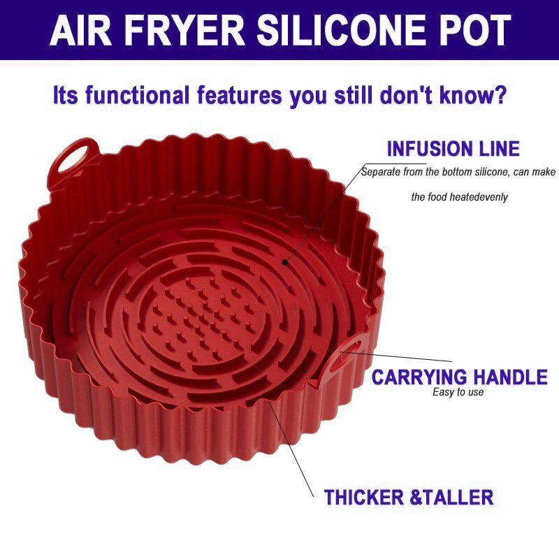 

Easy Clean Oven Baking Tray 205x70mm Basket Mat Food Grade Silicone Replacemen Grill Pan Air Fryer Accessories Reusable Round