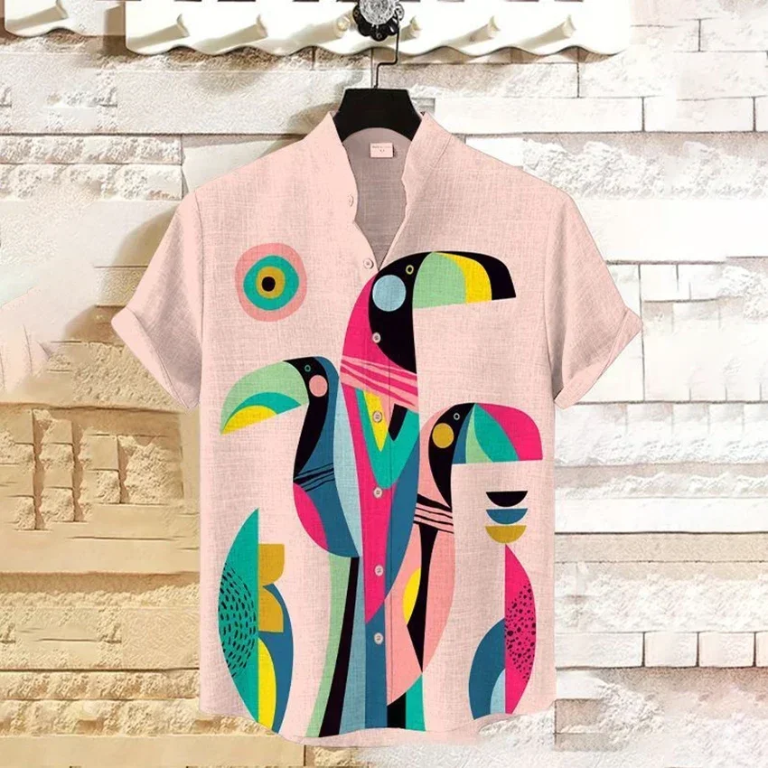 Мужская рубашка из микрофибры с принтом фламинго