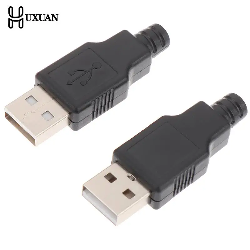 

10 шт., 4-контактный паяльный USB-разъем типа А с черной пластиковой крышкой