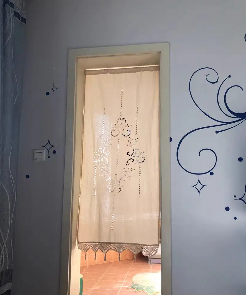 Фото Набор из 2-х бежевых пасторальных плотные шторы с кисточками, Cortinas из чистого хлопка для кухни, шкафов, кафе, короткие шторы ручной работы №5