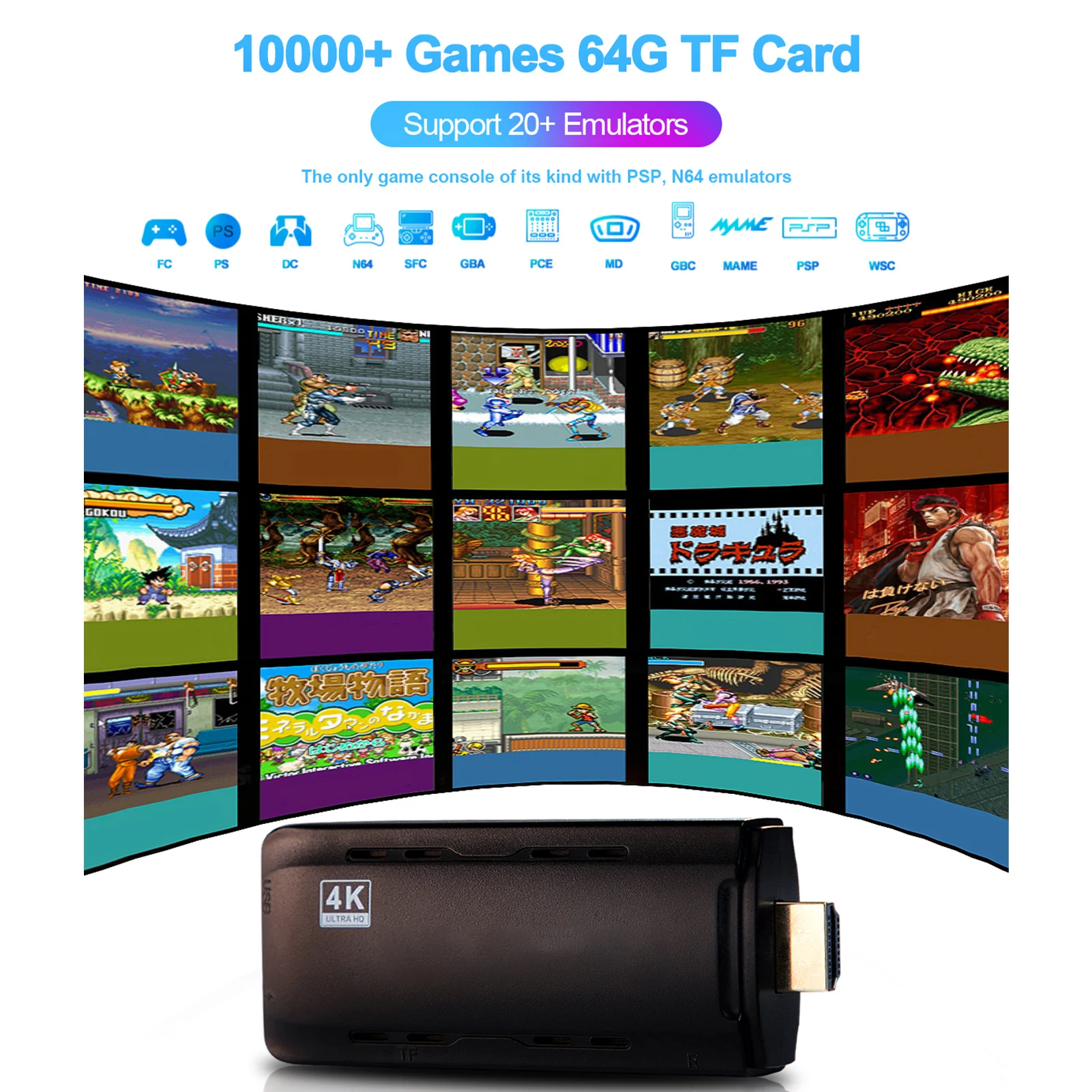 

64G Retro Video Game Consoles Built-In 10 000 Games Game System With 2 Wireless Controllers For 4k HD/AV Output Gift For