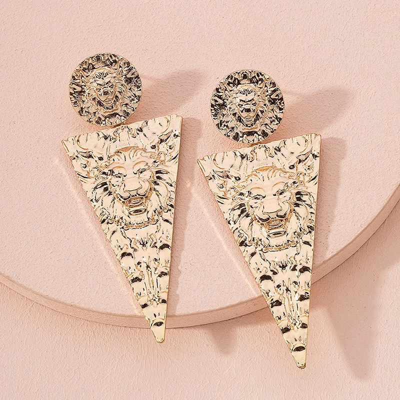 Винтажные женские серьги с тиснением в виде головы льва металлические крутые