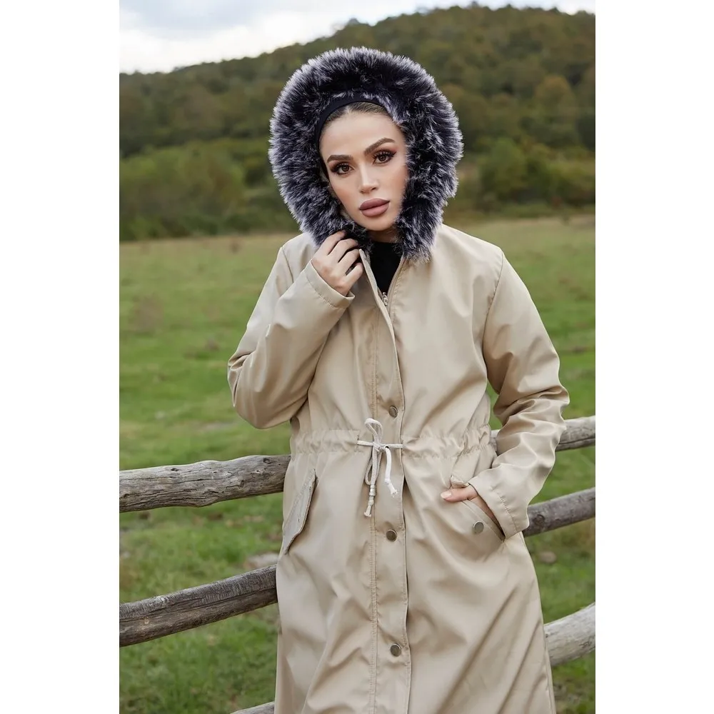 

Dorlie with Fleece Inside Long Furry Coats-Stone