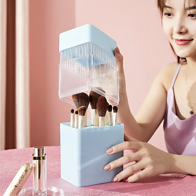 

Transparent Dust-proof Makeup Brush Barrel Dresser Desktop Eyebrow Pencil Storage Box Simple Style Makeup Brush Storage Bucket