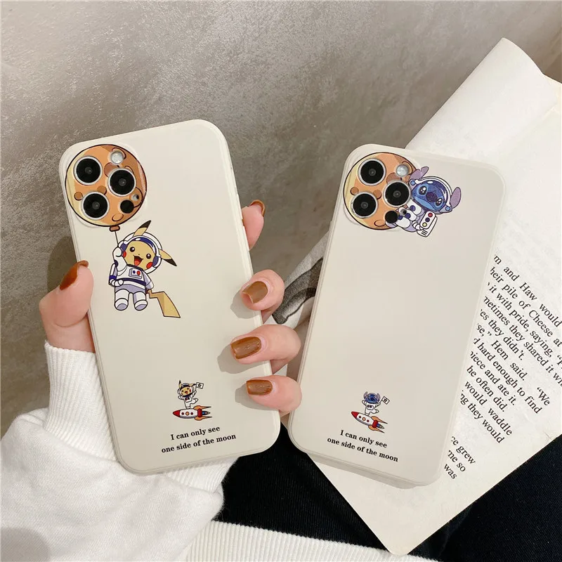 

Pikachu Stitch astronaut Anime Cartoon Phone Case For iPhone 14 13 12 11 Pro Max Xr Mini Xs Max 7 8 14 Plus Case Cute Soft Cover
