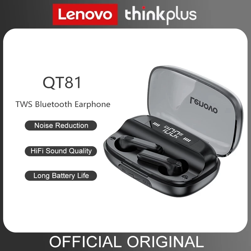 

100% Original Lenovo QT81 TWS Headphone Stereo Sports Waterproof Earbuds Headsets 1200mAh with Microphone Bluetooth Earphones