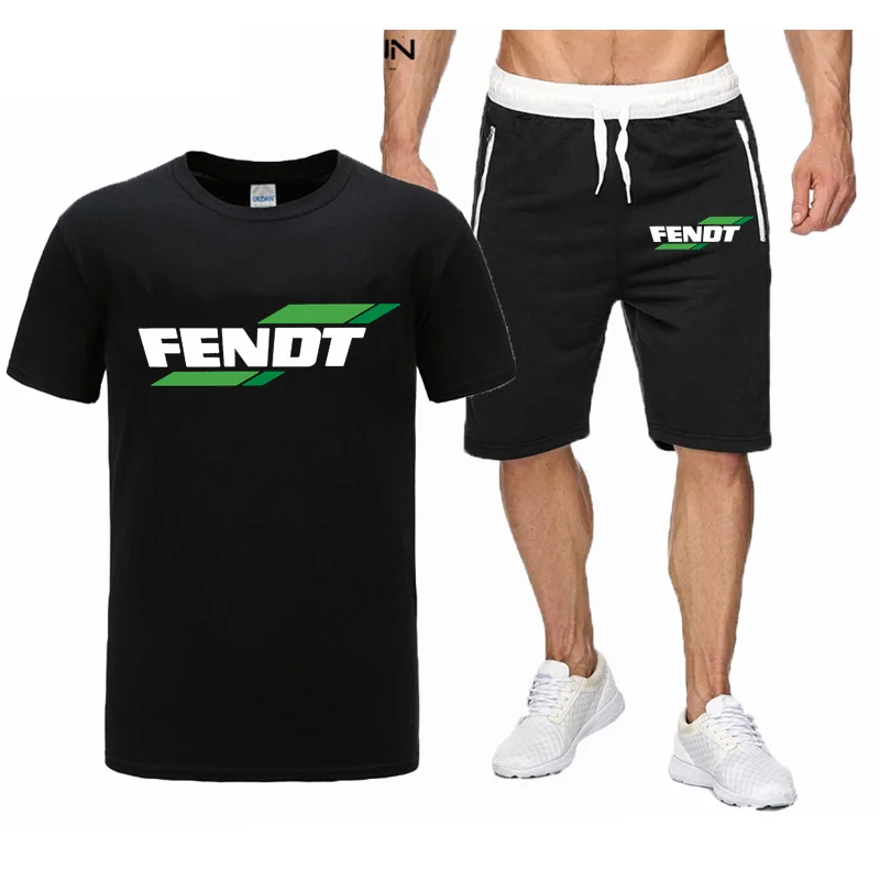 2023 Summer FENDT Men's Two Piece Set Cotton Casual T-Shirt and Shorts Set Men‘s Sports Suit Fashion Short Sleeve Tracksuit
