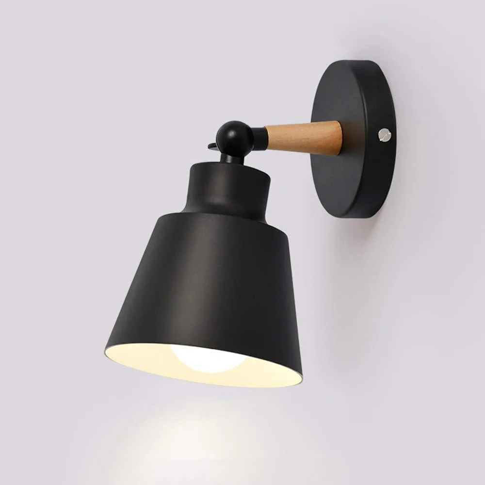 

Nordic Wood Wall Light Bedroom Bedside Lamp Black White Modern E27 Steering Head Wall Lamp Home Lighting Sconce Room Decoration