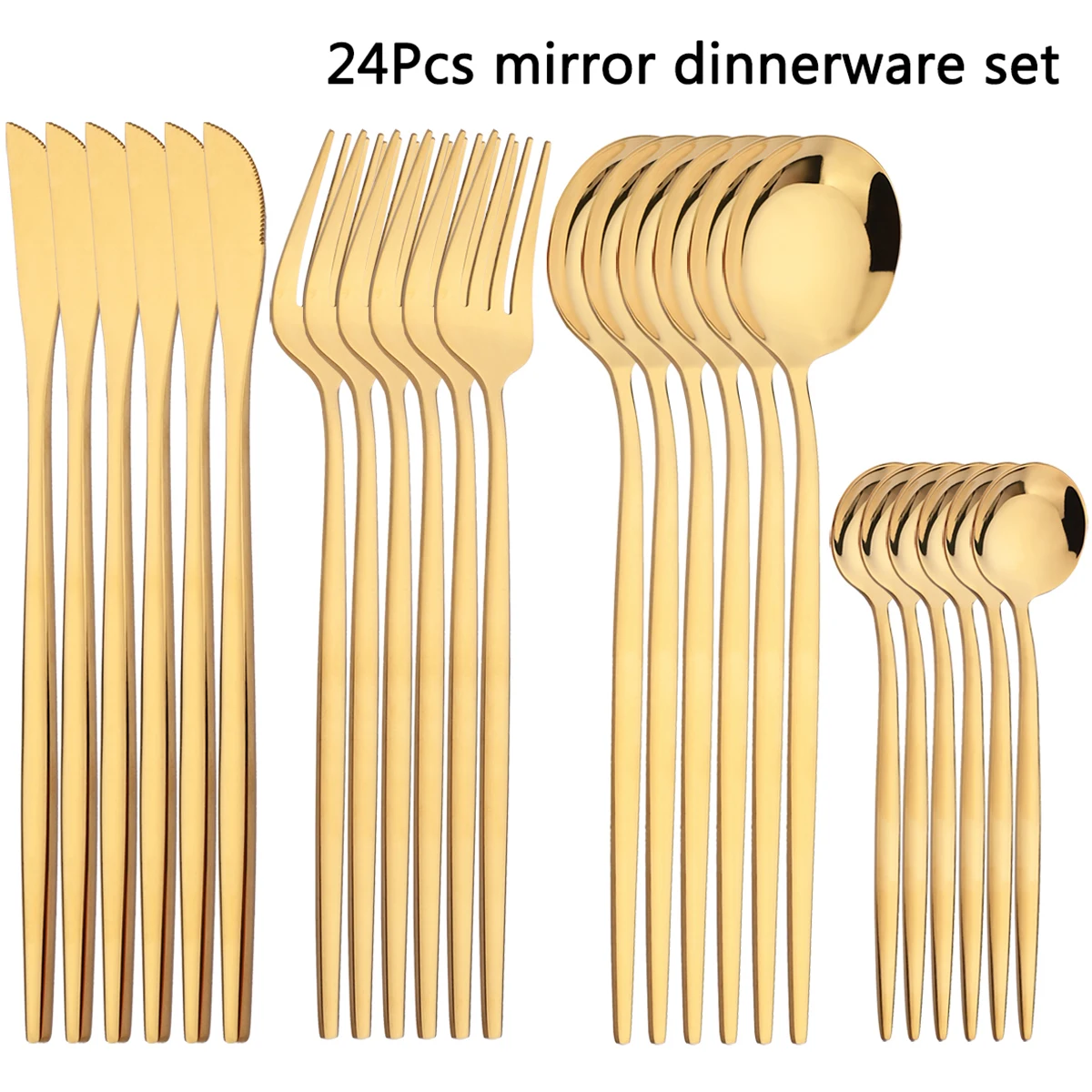 

6/24Pcs Gold Dinnerware Set Of Dishes Stainless Steel Silverware Knife Fork Coffee Spoon Cutlery Set Kitchen Tableware Flatware