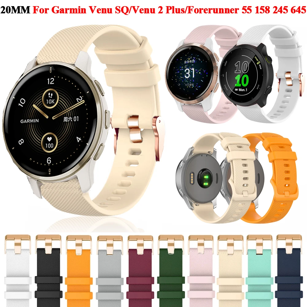 Фото Ремешок силиконовый для наручных часов, 20 мм, для Garmin CAME 2 Plus SQ 2 Forerunner 245 645 55 158 Смарт-часы с заменой ремешка Vivoactive 3 Correa №1