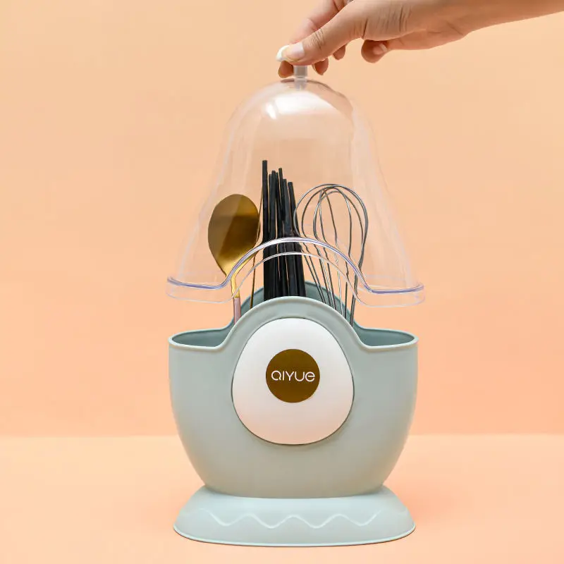 

Tableware Storage Folk Chopsticks Tube Wall-mounted Household Drain Avocado Shape with Cover Minimalist Decoration Organizer