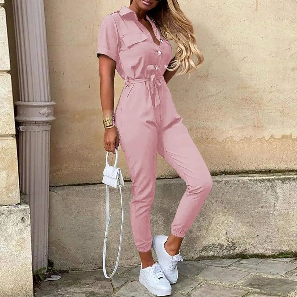 

Lightweight Sporty Summer Jumpsuit Long Pants Comfortable Female Jumpsuit Button Down Outdoor Clothes