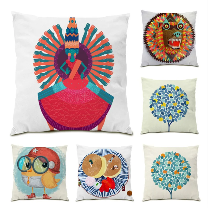 

Square Cute Pattern Sofa Decorative Pillowcases Simple Polyester Linen Sofas Living Room Velvet Decoration Cushion Cover E0585