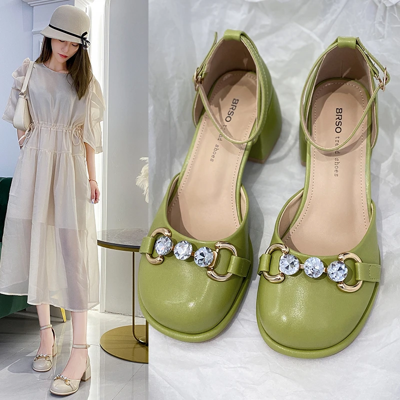 

Сандалии женские на толстом каблуке, универсальные Туфли Мэри Джейн, туфли-лодочки с квадратным носком, французская обувь, лето