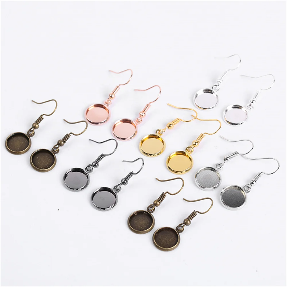 

10Pcs 10-25mm Tray Bezel Cabochon Earring Hook Blank Setting Round Pendant Ear Base Findings For DIY Glass Cameo Jewelry Making