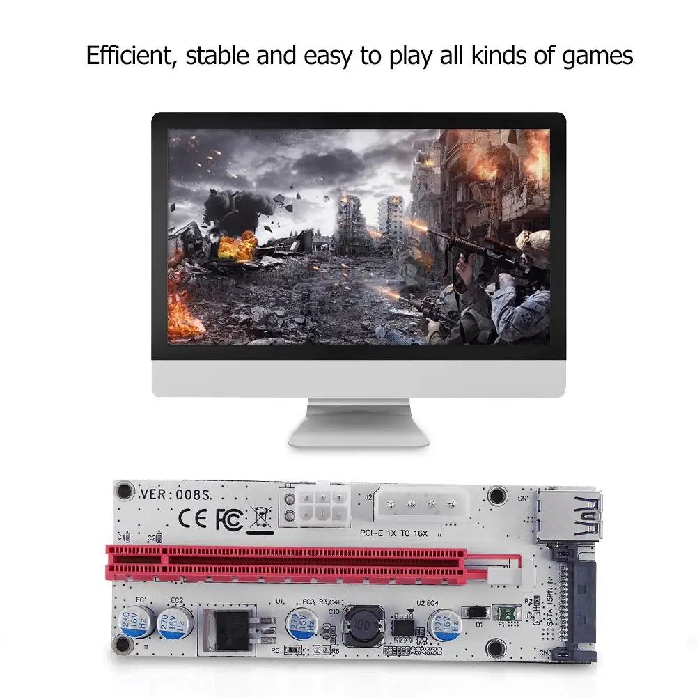 

3 Power Ports PCI-E 1x to 16x Graphic Card Extender Card for ETH BTC Mining with 2 Ports on Mini Adapter Card for Wiring
