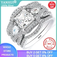 yanhui new design 3pcs in one tibetan silver s925 wedding rings sets bridal classic engagement band rings for women jewelry