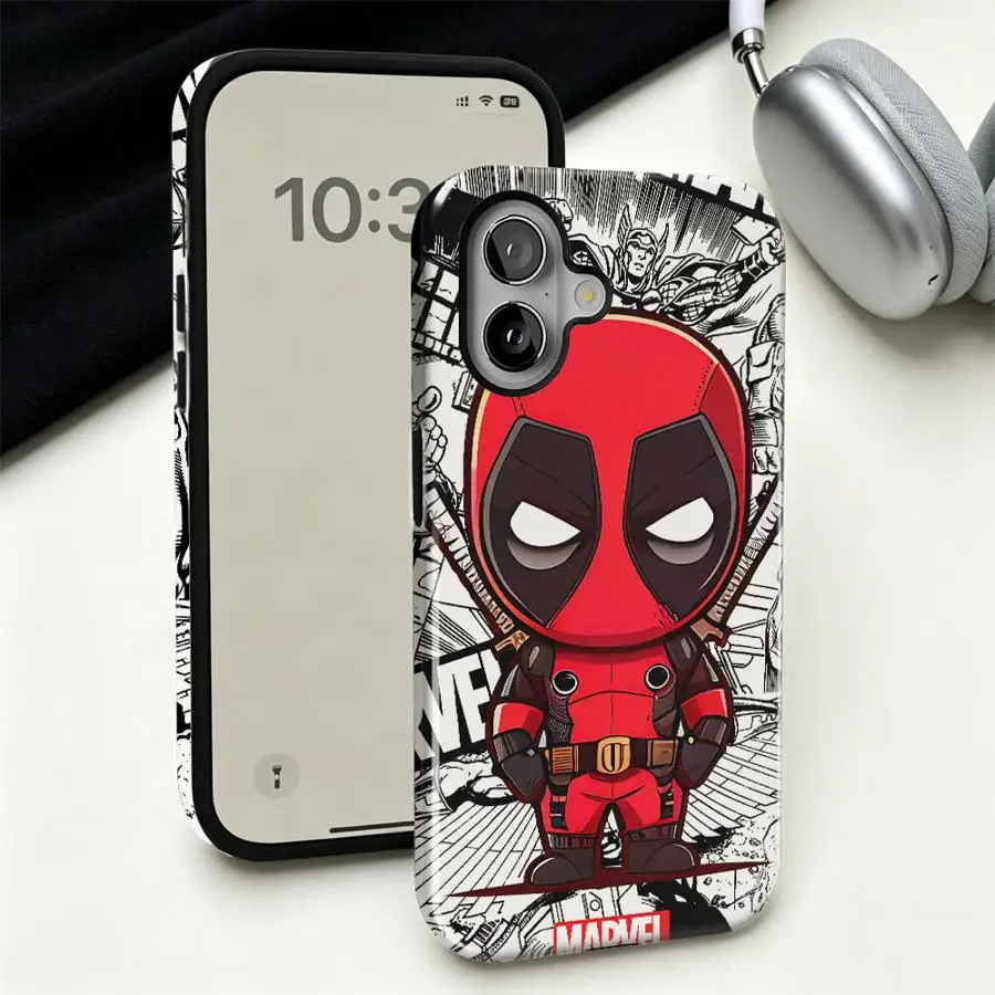 Фото Мягкий чехол-накладка для Apple iPhone 17, 16, 15 Plus, 14 Pro Max, XS, XR, 13, 16e, 12 Air, 11 с Дэдпулом и Веномом №3