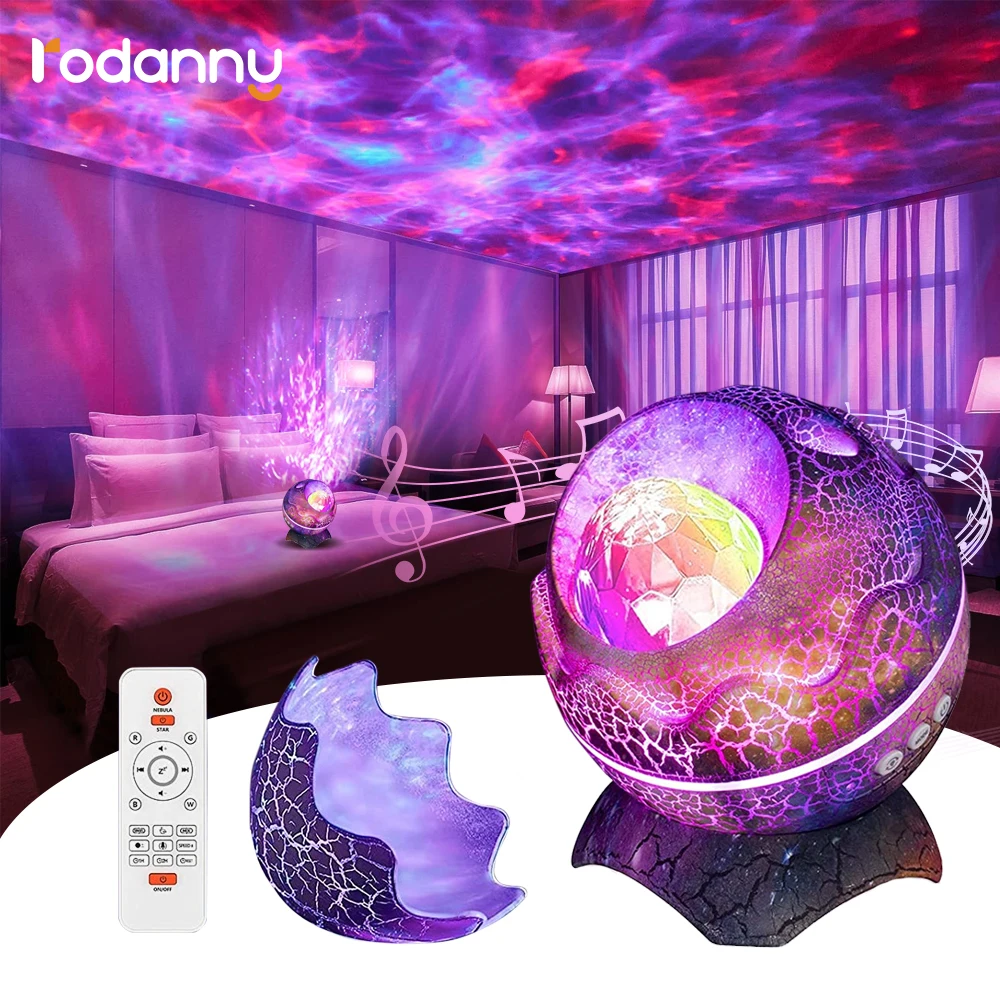 Rodanny Galaxy Starry Projector Night Light White Noise for Sleep Children Gift Dinosaur Eggs shell 14 Colors LED Night Lamp