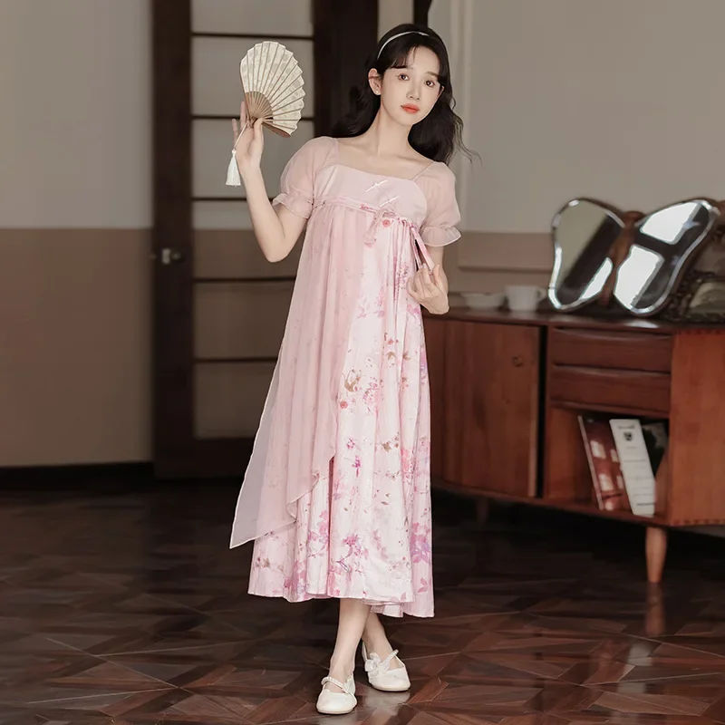 Лето 2024 тонкое платье с квадратным вырезом и бретелькой на шее в китайском стиле