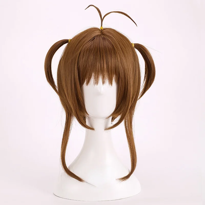 

Anime Card Captors Wigs Sakura Kinomoto Sailor Suit Wig Light Brown Heat Resistant Synthetic Hair Cosplay Wig + Wig Cap