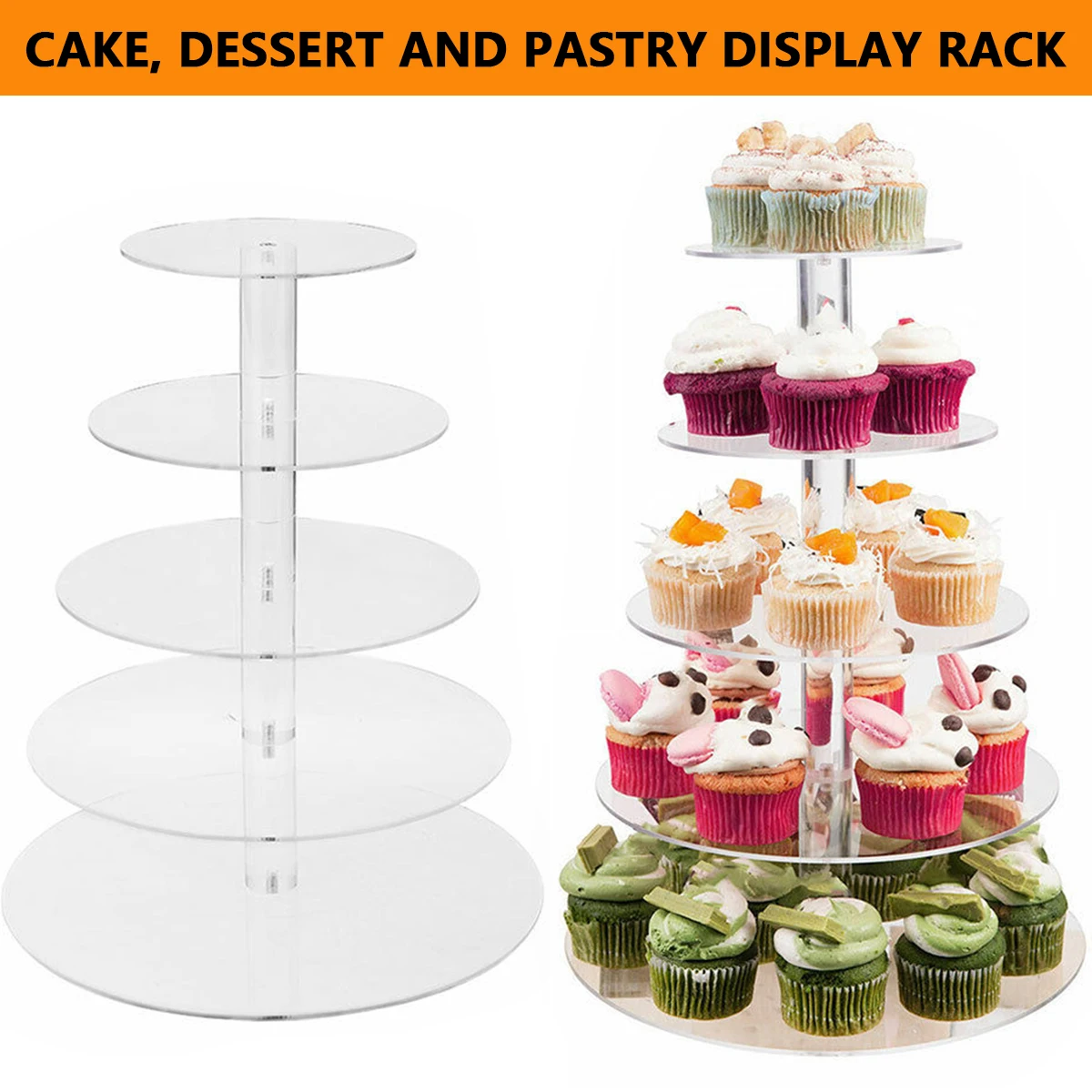 

Acrylic Cake Stand Holder Round Cupcake Stand Clear Dessert Tower Holder Display Multifunctional 5 Tier Pastry Serving Platter