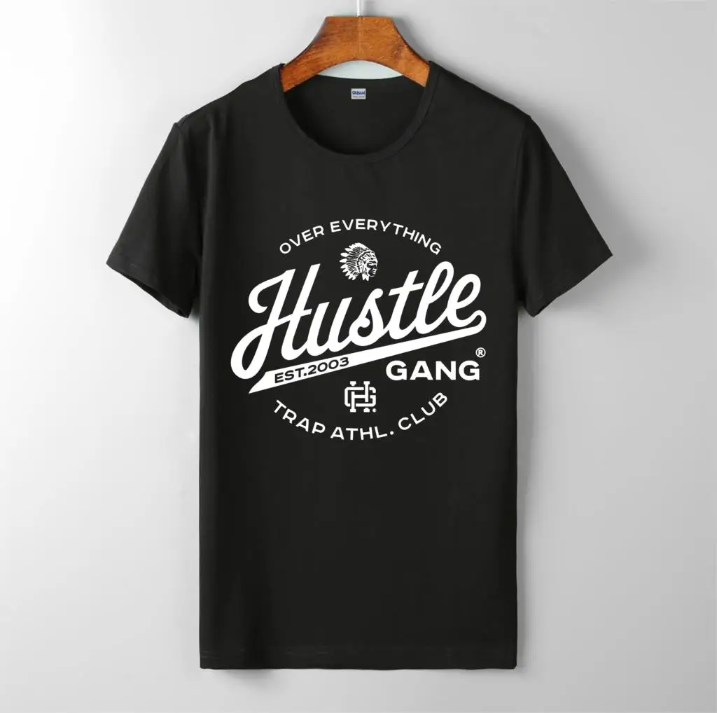 

2019 new hustle gang logo t-shirt men's new fashion o-neck cotton short sleeves tops tee printed unisex casual t-shirt