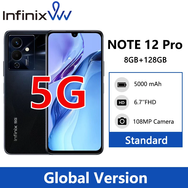 

Original infinix NOTE 12 PRO 5G Smartphone 8GB 128GB 6nm Dimensity 810 Ultra Processor 6.7" FHD AMOLED 108MP Camera Mobile Phone