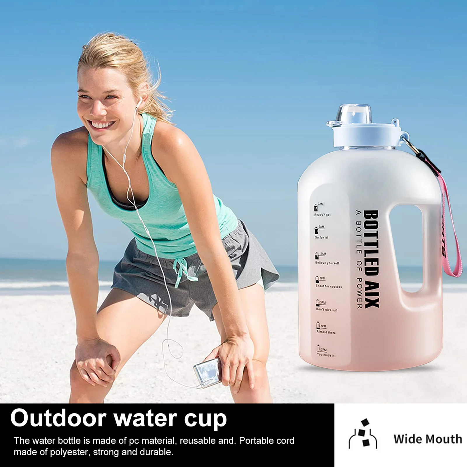 Large Capacity 1 Gallon Water Bottle With Time Scale Bpa Fre