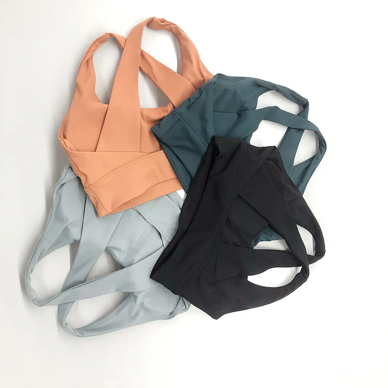 Solid Color Women Fitness Bra Tight Yoga Vest Sports Tank Top Workout Training Thickened Crosss Beauty Back Removable Chest Pad