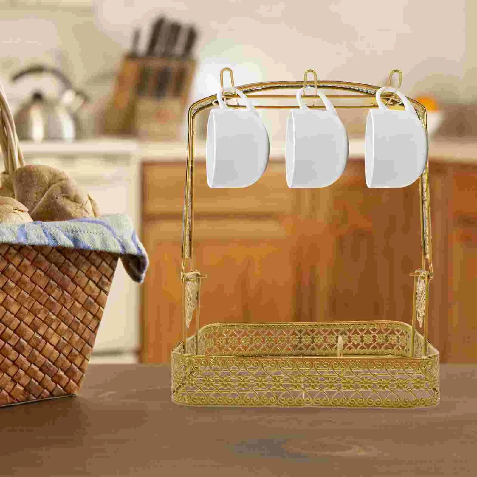 

Platter Plate Storage Gold Coffee Cups Mug Organizer Display And Saucer Rack Iron Tea Holder Black